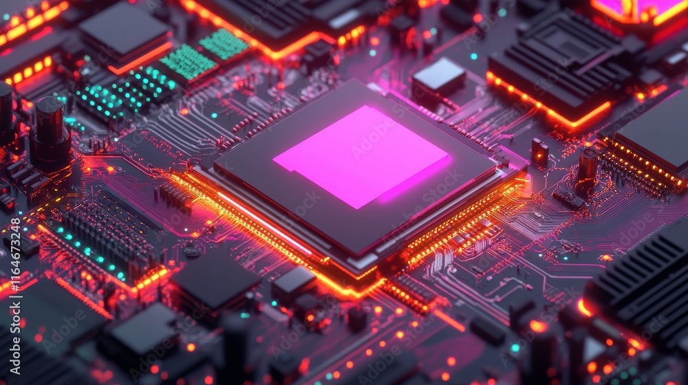 Poster radiant quantum computing chip visuals in tech room