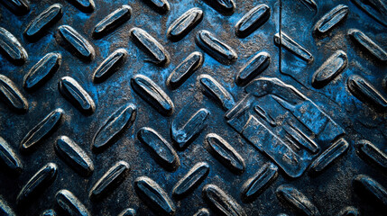 Textured blue steel with diamond tread and embossed details