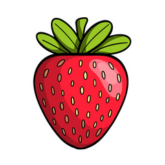 Cute Ripe Strawberry Fruit in comic style with contour. Vector illustration on white background.