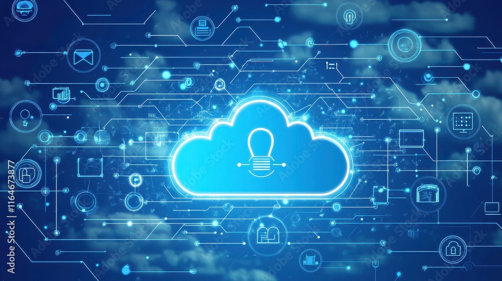 Poster seamless tech interface with cloud environment icons