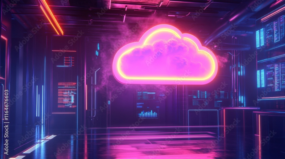 Aufkleber vibrant tech office with cloud computing animations