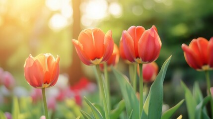 Fototapeta premium Bright Tulip Field at Morning Light
