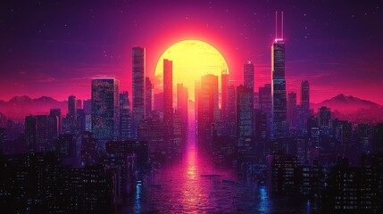 Futuristic scenery characterized by vibrant neon shades and a cyberpunk atmosphere, brought to life with generative AI