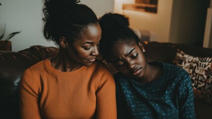 Obraz premium Mother and daughter sharing a tender moment on the couch