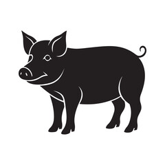 pig silhouette, black and white silhouette, vector and illustration