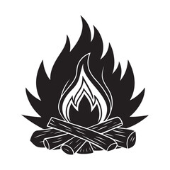 campfire silhouette, black and white silhouette, vector and illustration