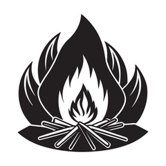campfire silhouette, black and white silhouette, vector and illustration