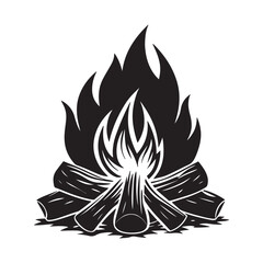 campfire silhouette, black and white silhouette, vector and illustration