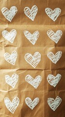 Hand-drawn white hearts on textured kraft paper create a charming background perfect for heartfelt messages and creative endeavors
