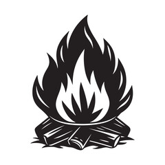 campfire silhouette, black and white silhouette, vector and illustration