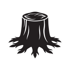 Tree stump silhouette, black and white silhouette, vector and illustration