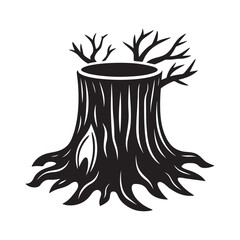 Tree stump silhouette, black and white silhouette, vector and illustration