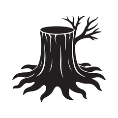 Tree stump silhouette, black and white silhouette, vector and illustration