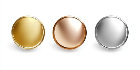 Logo collection of shiny gold silver and bronze medals Metallic luxury frames and emblems for abstract graphic design