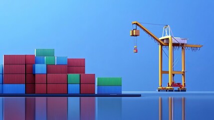 Port scene of a crane loading containers Highlighting international cargo transportation container logistics and cargo delivery