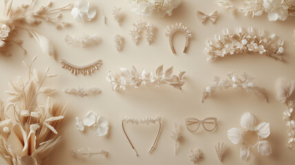 柔らかな光で引き立つブライダルヘッドドレスの俯瞰撮影