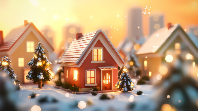 New year real estate with house model concept. Leafen. Illustration