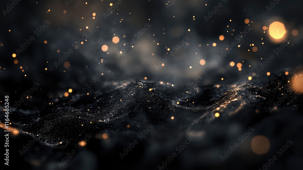 Poster a beautiful abstract composition featuring out-of-focus lights with a bokeh effect on a dark, moody 
