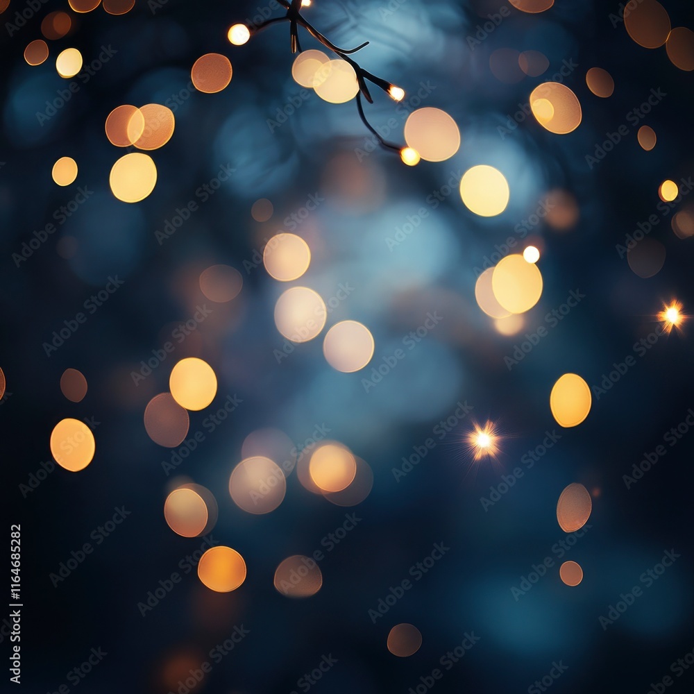 Poster a beautiful abstract composition featuring out-of-focus lights with a bokeh effect on a dark, moody 