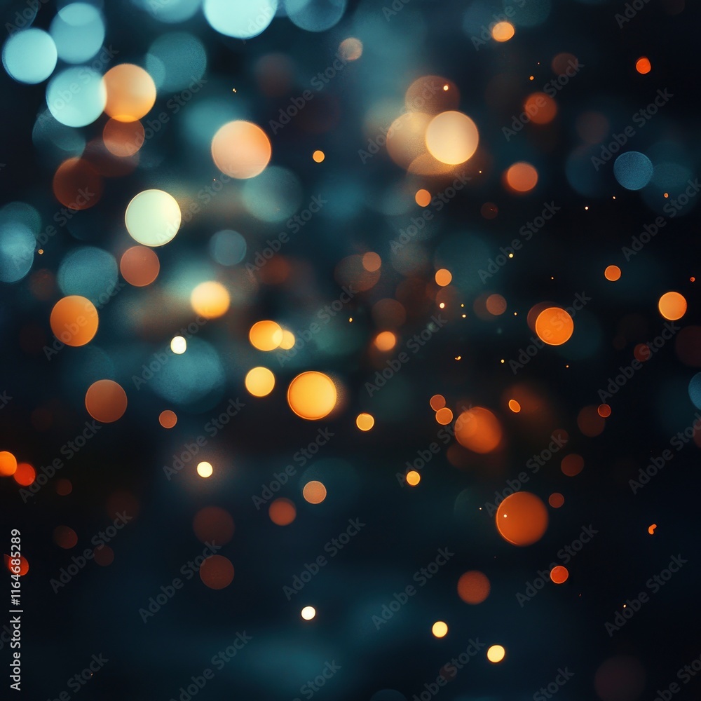 Poster a beautiful abstract composition featuring out-of-focus lights with a bokeh effect on a dark, moody 