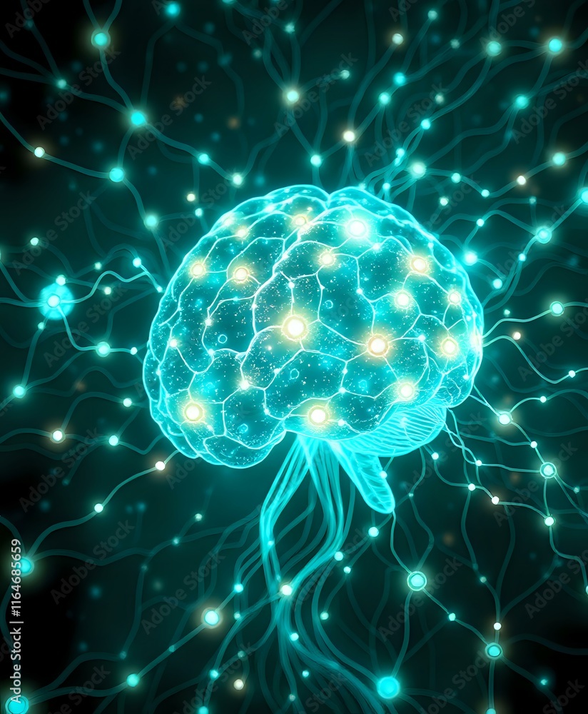 Poster aurora neural network: bioluminescent brain nodes