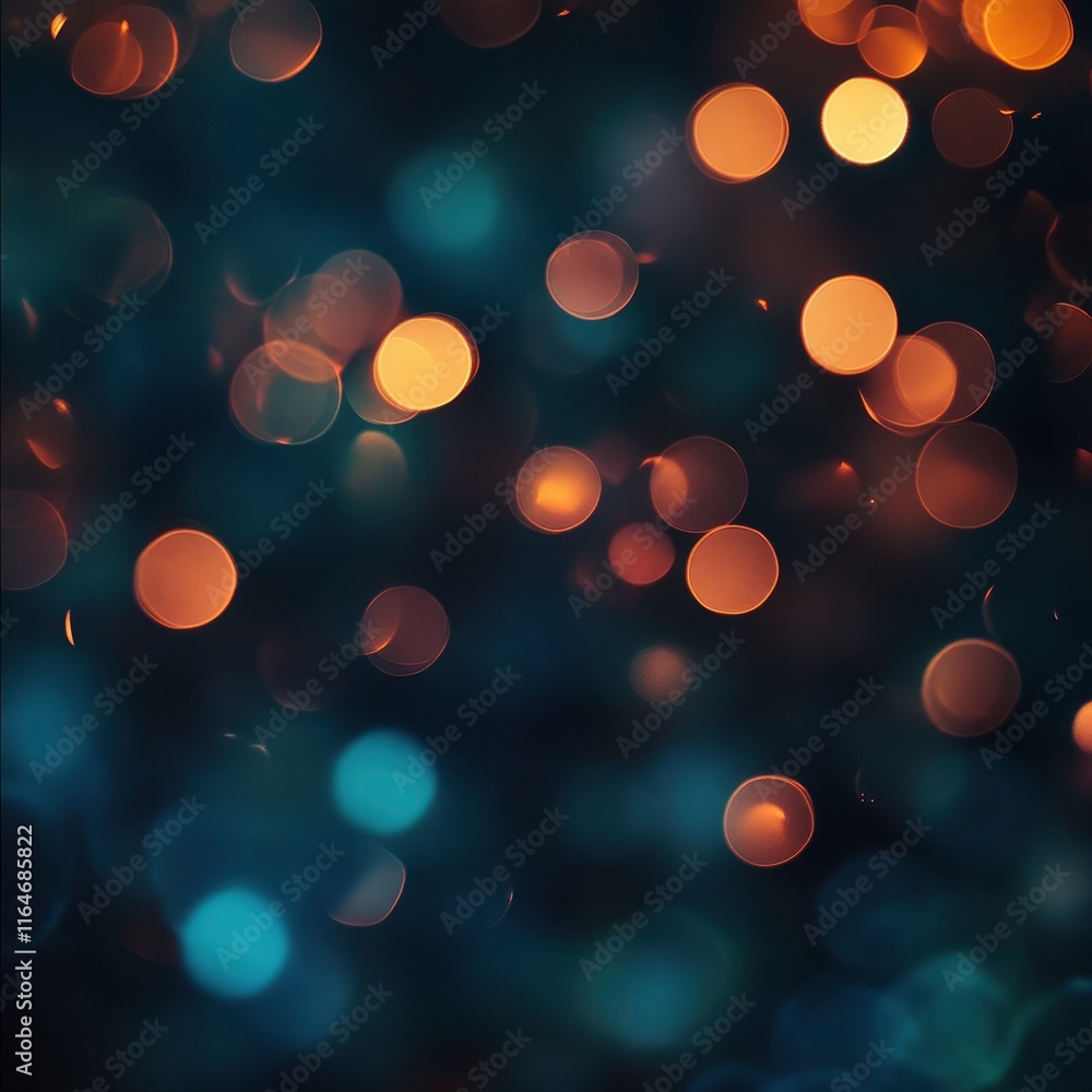 Poster a beautiful abstract composition featuring out-of-focus lights with a bokeh effect on a dark, moody 
