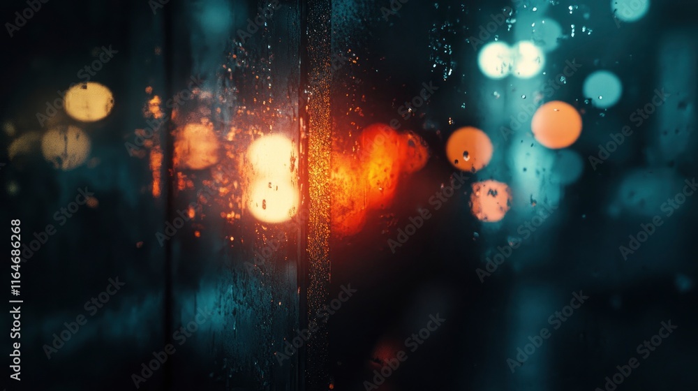 Poster a beautiful abstract composition featuring out-of-focus lights with a bokeh effect on a dark, moody 