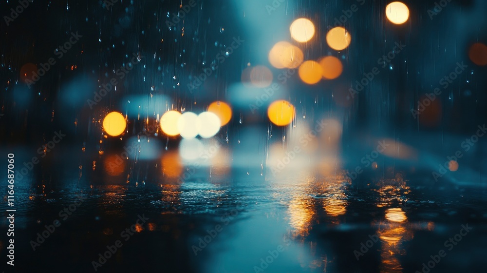 Poster a beautiful abstract composition featuring out-of-focus lights with a bokeh effect on a dark, moody 