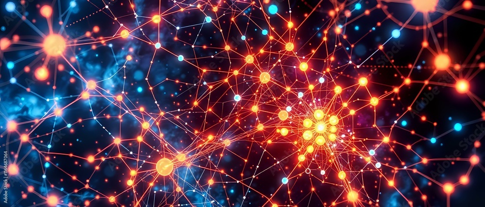 Poster glowing neural network data visualization in bioluminescent cybernetic art nouveau style