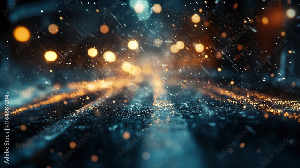 Poster a beautiful abstract composition featuring out-of-focus lights with a bokeh effect on a dark, moody 