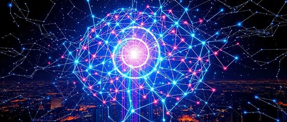 Cosmic Bioluminescent Brainwave Galaxy - Abstract Data Visualization