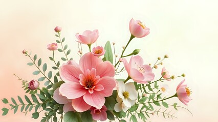 Fototapeta premium Vibrant Floral Bloom Arrangement in Soft Peach and Mint Green