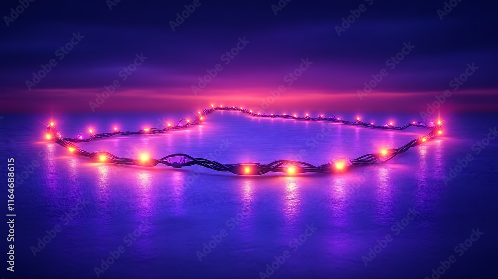 Poster illuminated string lights form abstract shape at dusk