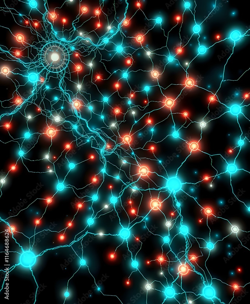 Poster dynamic neural network galaxy art nouveau stock image - bioluminescent nodes