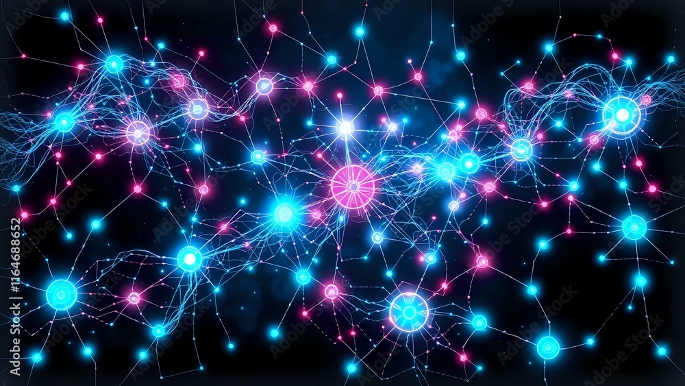 Poster cybernetic neural network aurora borealis abstract art - tech stock photo