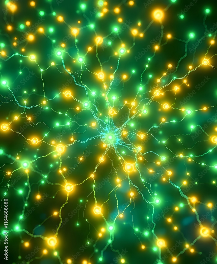 Poster dynamic art nouveau neural network with bioluminescent glow