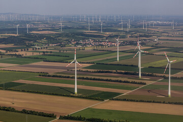 Aerial view of  wind power plants in Austria