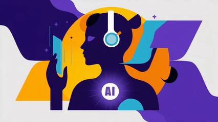 digital assistant personal assistant AI 2D icon headset voice assistant human silhouette technology flat design
