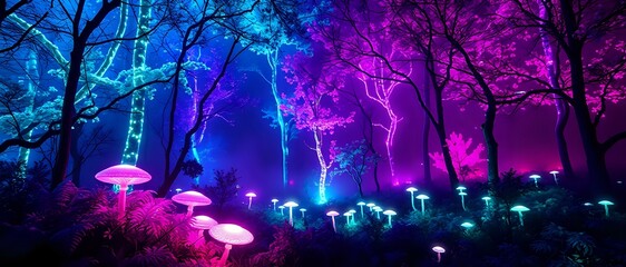 Enchanted Bioluminescent Forest at Night
