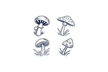 monochromatic mushroom line art vector illustration