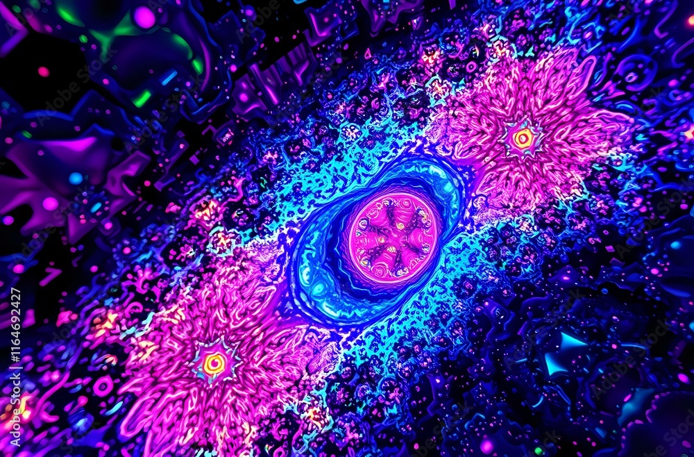 Poster mesmerizing holographic fractal pattern: futuristic abstract design