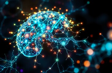 Obraz premium Abstract Bioluminescent Neural Network - Art Nouveau Cybernetic Aesthetic