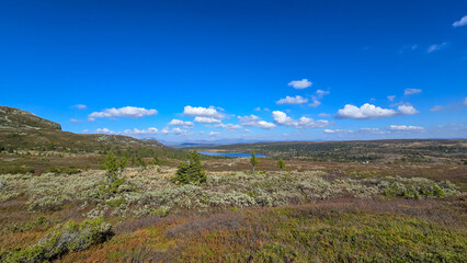 Naklejka premium Hiking a mountain with strangely shaped rocks, Rundemellin, Norway