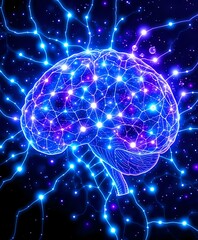 Bioluminescent Brainwave Galaxy Neural Network in Cool Art Nouveau Cybernetic Style