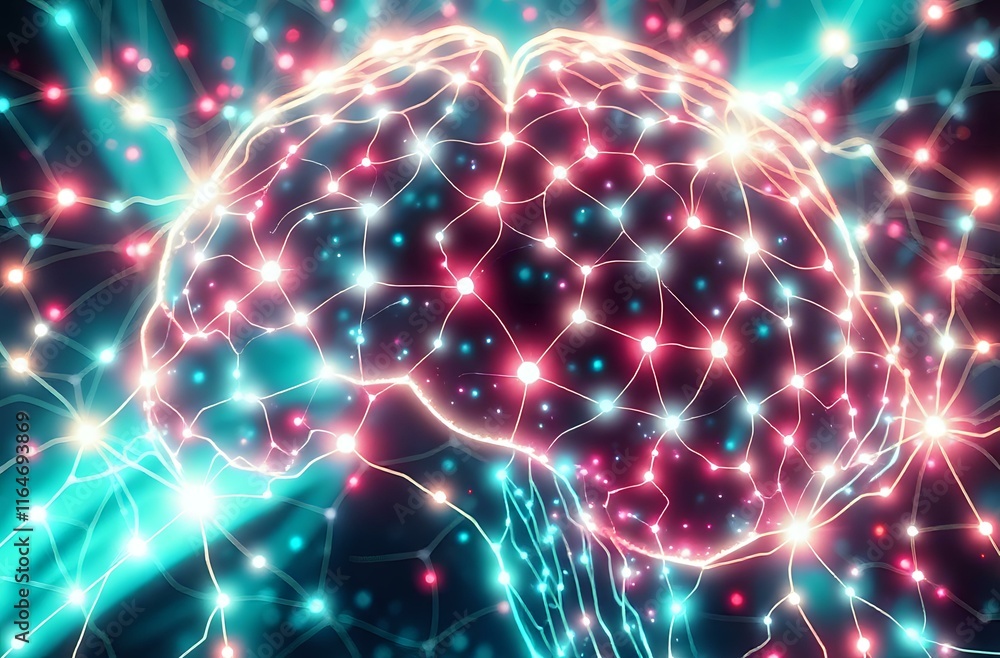 Poster neural network brainwave in cyberpunk style
