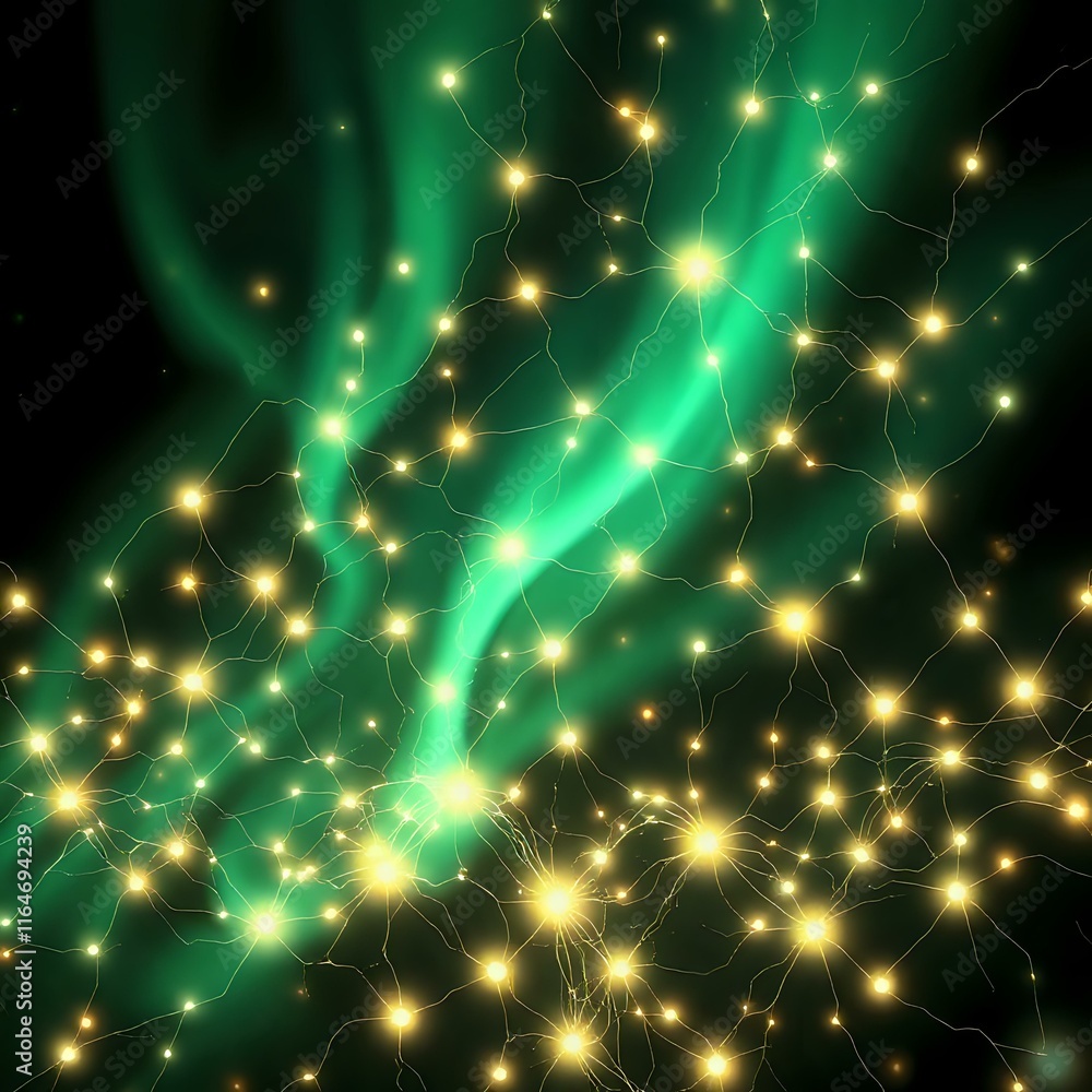 Poster bioluminescent neural network - abstract art nouveau stock image