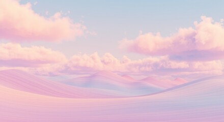 Soft pastel sky over gentle pink hills during serene sunset