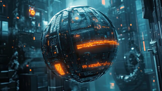 Futuristic Spherical Technology Orb In A Cityscape