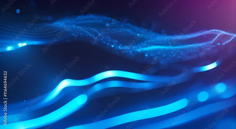 Aufkleber abstract visualization of a digital data wave with blue neon particles and light effects on a dark b
