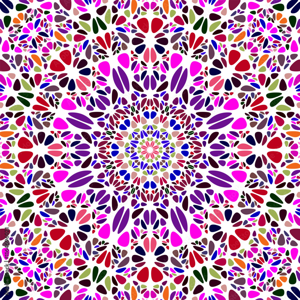 Poster abstract dynamic radial flower mosaic pattern mandala background design - psychedelic colorful circu